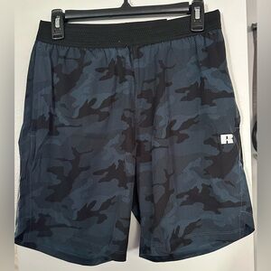 Russell Athletic Men’s Black & Blue Camo Shorts - Size Medium - NWT